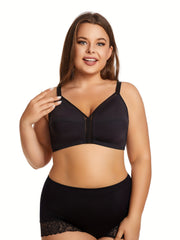 Bra Women's Plus Solid Contrast Mesh Buckle Back Soft Seamless Bra