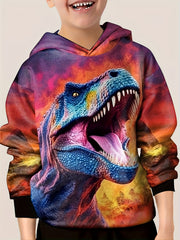 3D Dinosaur Football Print Hoodie For Kids Casual Hooded Long Sleeve Top