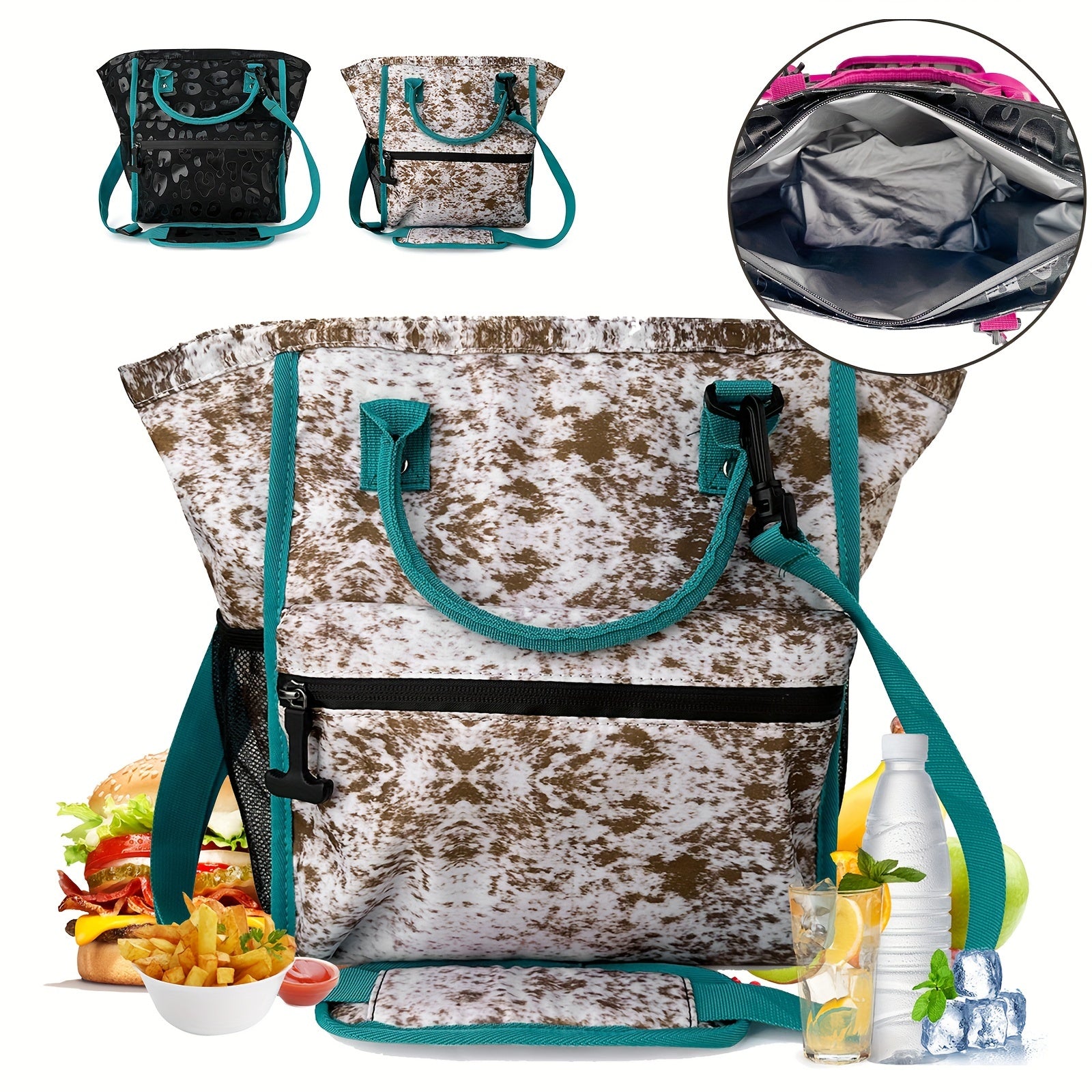Leopard/Cow Print Insulated Lunch Bag for Office/School Outdoor Picnic