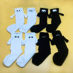 4 Pairs Hand In Hand Socks, Cartoon Eyes Decor Women's Stockings