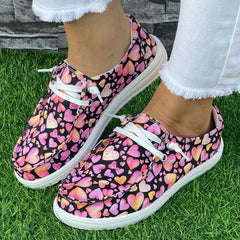 Pink Purple Love Heart Pattern Flat Shoes Women's Casual Lightweight