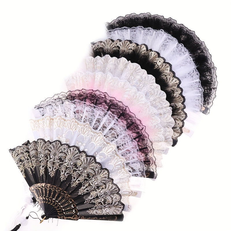 Ancient Style Court Dance Fan with Tassel Flower Pattern