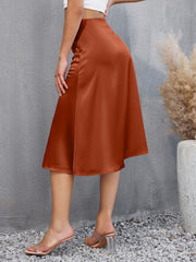 Satin Midi Skirt High Waist Solid Casual Skirt