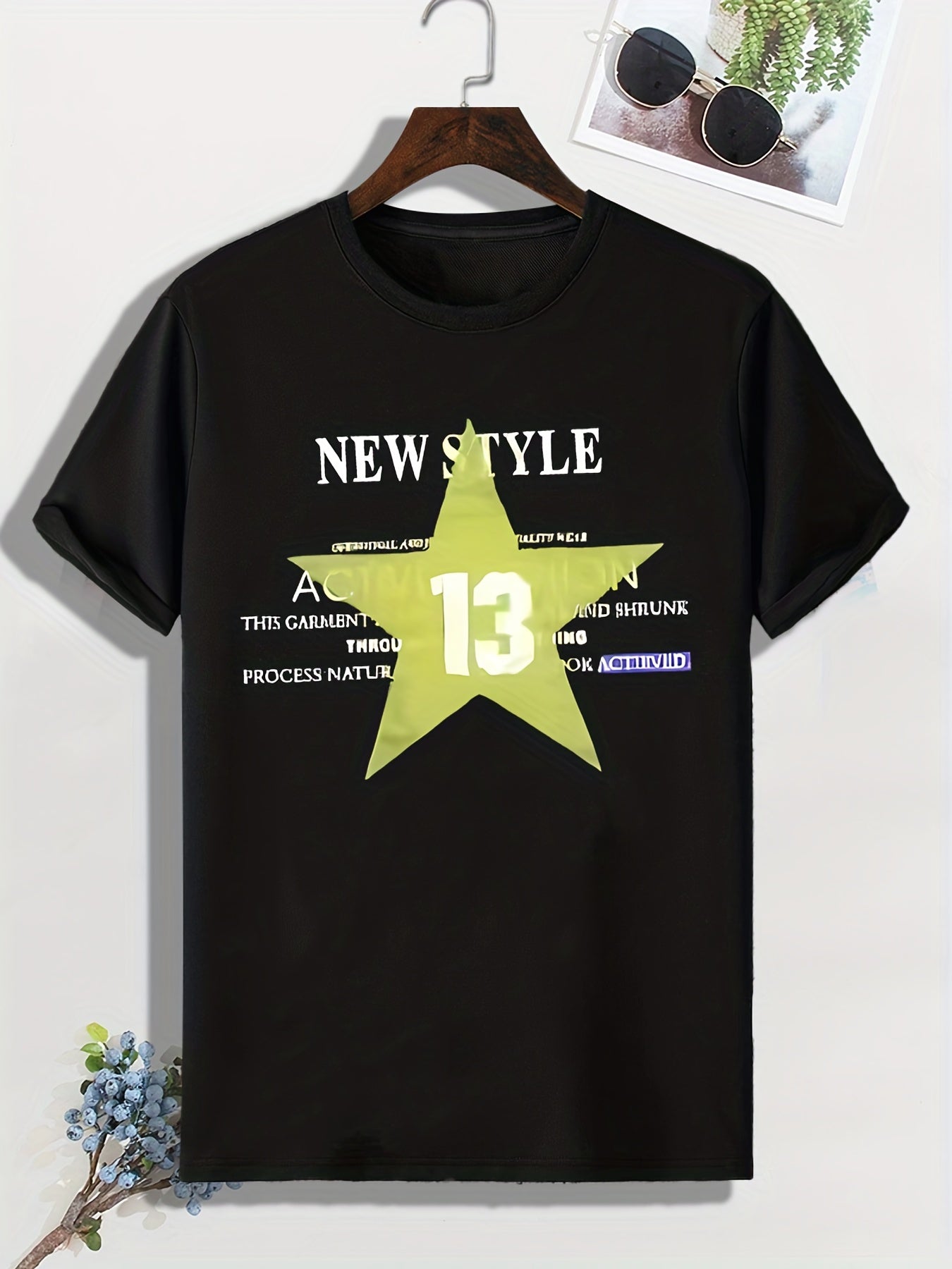 Men's Star & 13 Print T-shirt - Active & Stretchy - Outdoor Tee