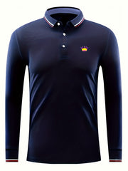 Crown Print Men's Lapel Polo Shirt Casual Stretch Button Up