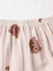 Bear Print Pajama Set Long Sleeve Top & Pants Women's Sleepwear