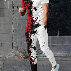 Colorful Paint Pattern 2 Piece Outfit Short Sleeve T-shirt & Drawstring Sweatpan
