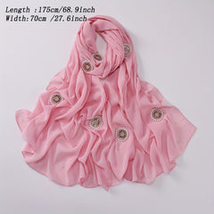 Faux Pearl Chiffon Hijab Scarf Solid Shawl Head Wrap Turban for Women
