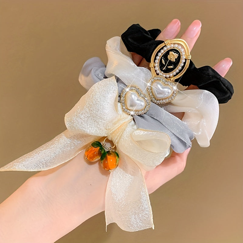 Mesh Bowknot Heart Hair Tie Hair Bands Ponytail Holders