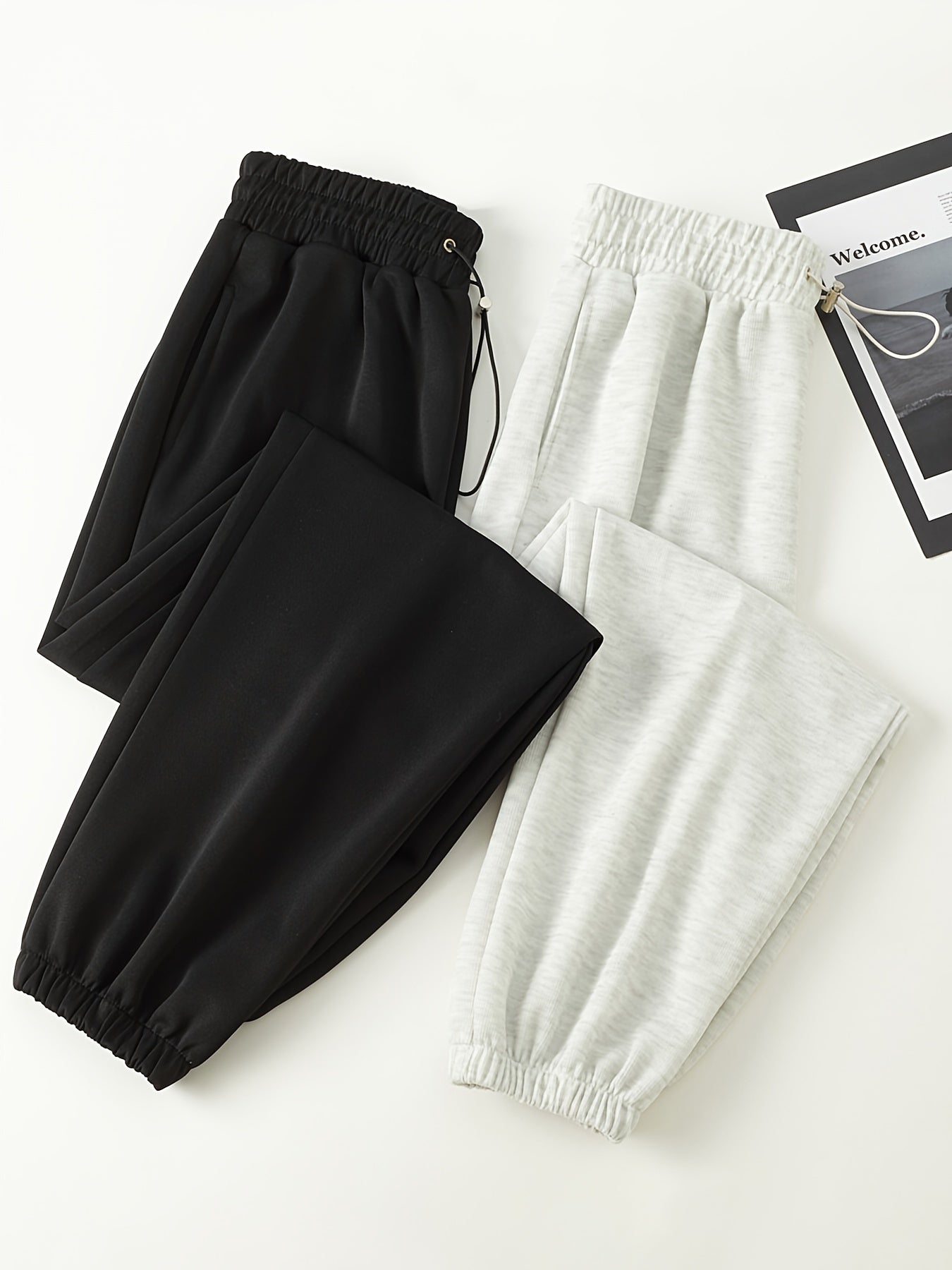 2pcs Elastic Waist Sports Pants with Pocket Women's Activewear