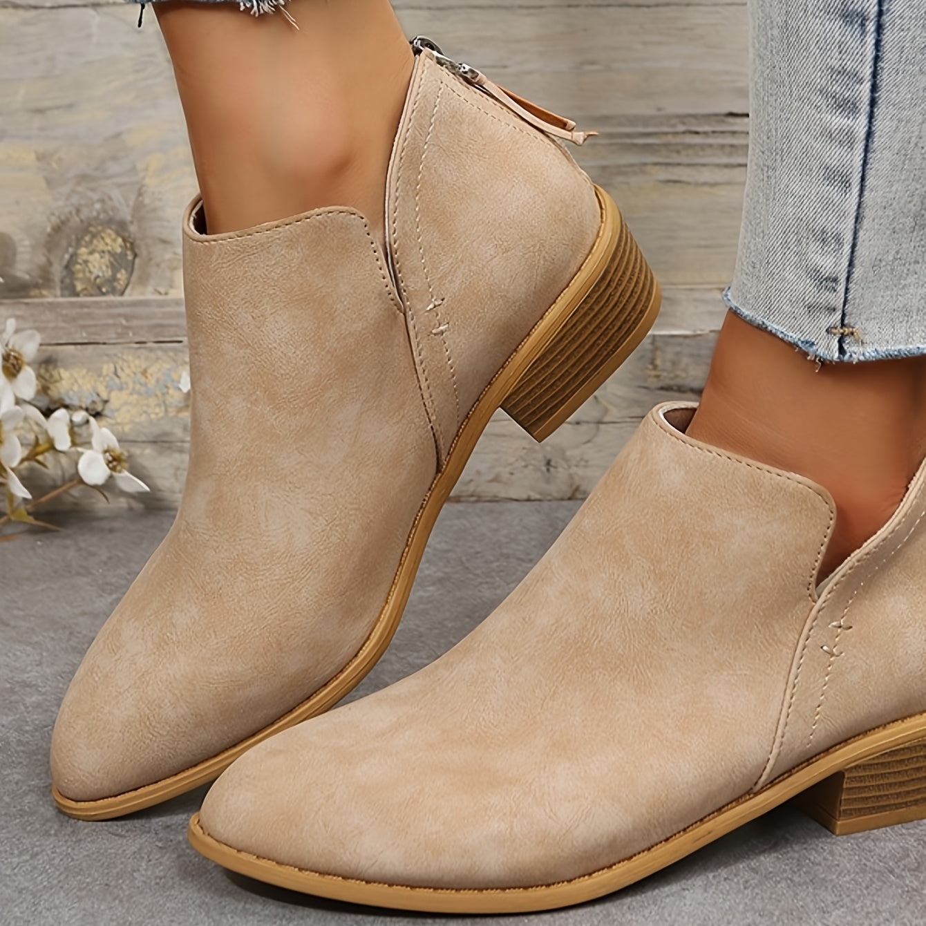 Block Heel Pointed Toe Ankle Boots - Women's Outdoor Footwear