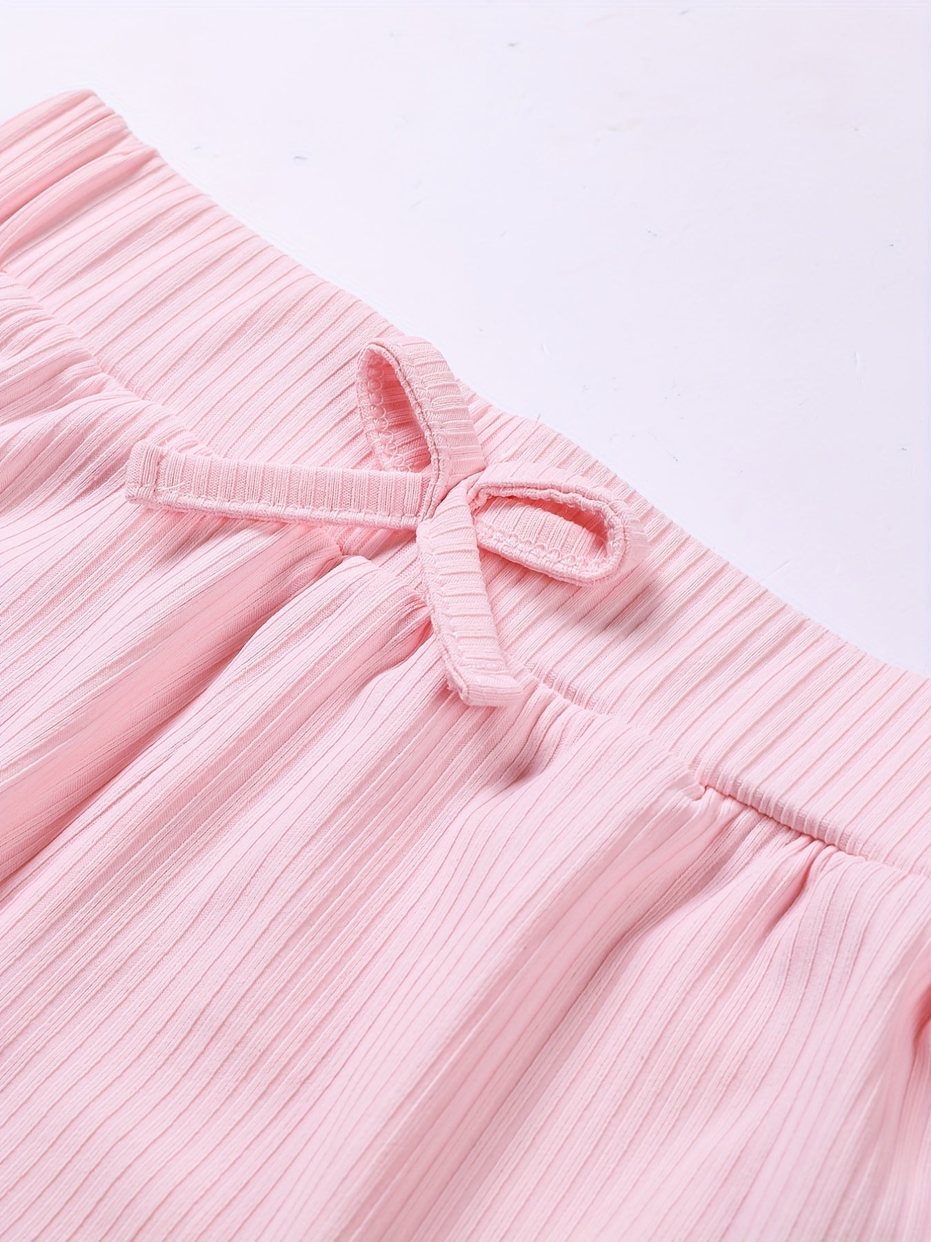 Girls Ribbed Knit Tank Crop Top & Bow Track Shorts Sport Set Kids Summer
