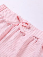 Girls Ribbed Knit Tank Crop Top & Bow Track Shorts Sport Set Kids Summer