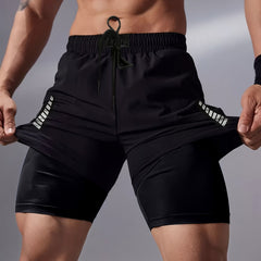 Men's 2-in-1 Drawstring Stretch Sports Shorts for Gym Workout