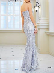 Floral & Geometric Print Mermaid Evening Dress