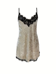 V Neck Velvet Slip Lounge Dress Women's Loungewear