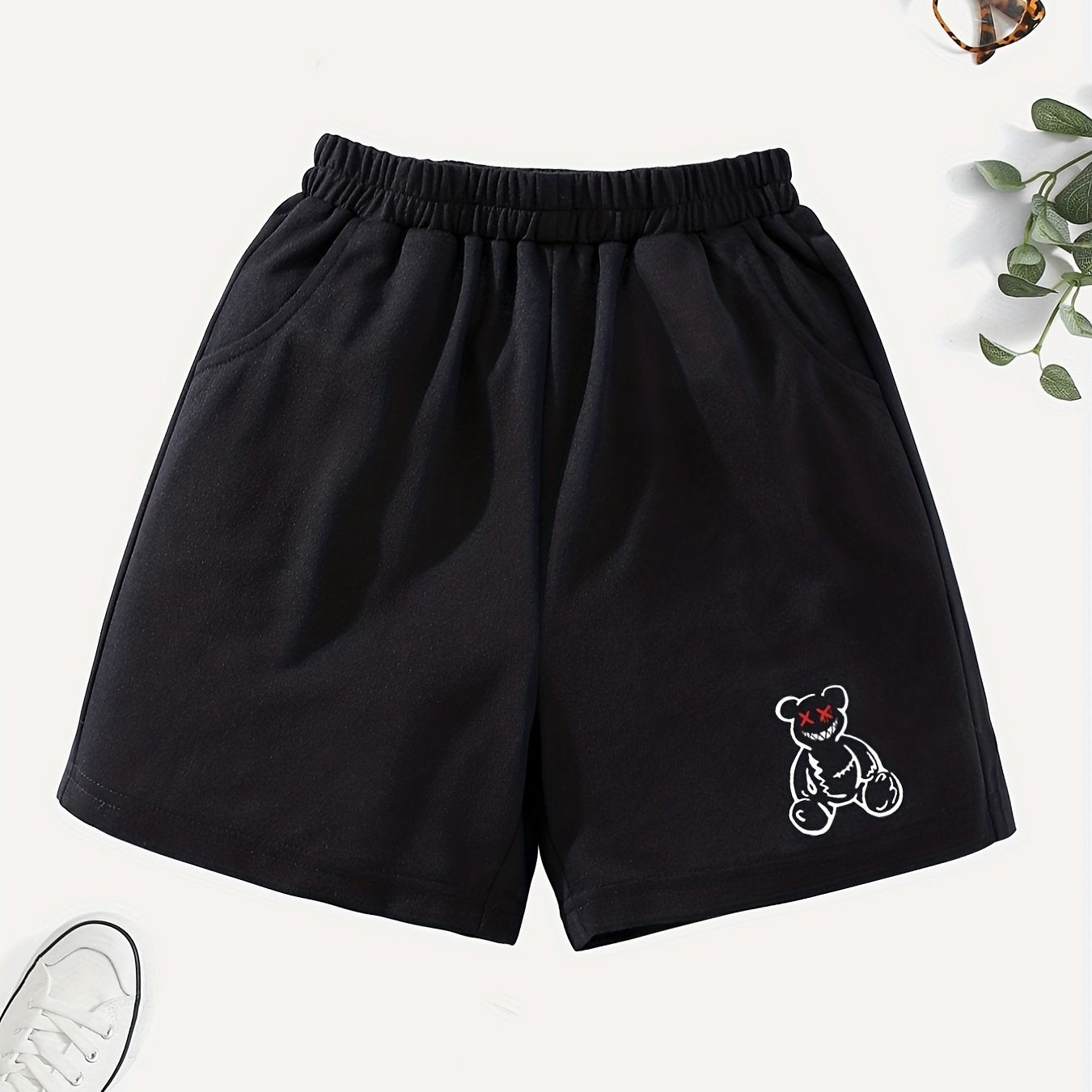 Girls' Casual Devil Bear Graphic Shorts Outwear Elastic Waist Regular Fit