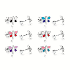 6 Pairs Dragonfly Stud Earrings for Girls