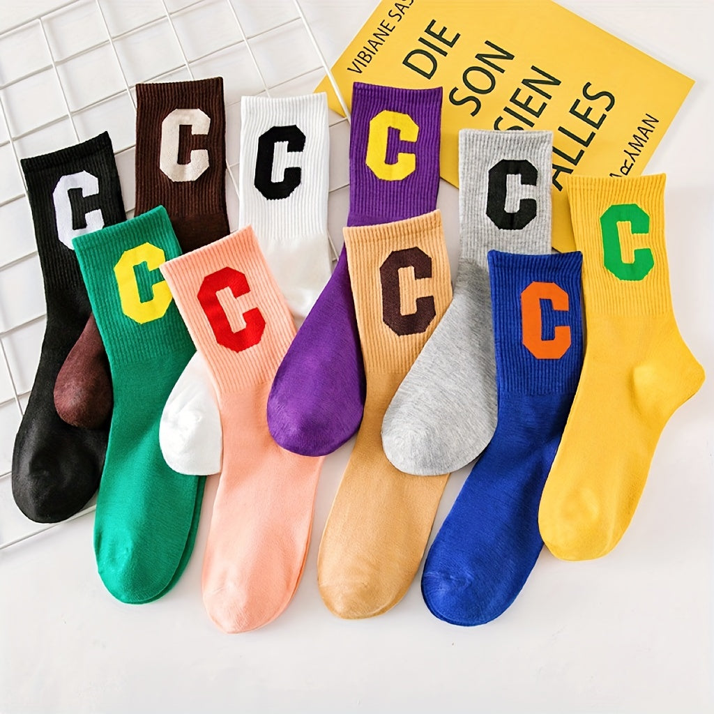 5 Pairs Letter Print Mid Tube Socks Women's Stockings