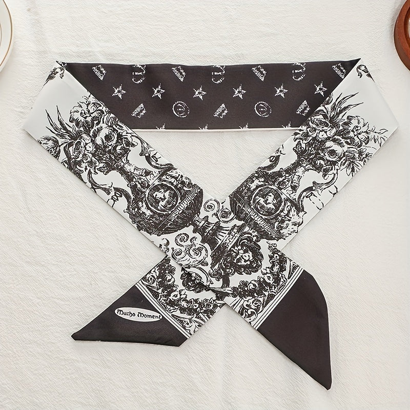 Vintage Geometric Print Skinny Scarf Hair Ribbon Neckerchief