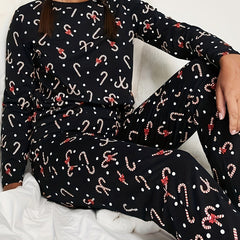 Xmas Lounge Set Women's Lollipop & Polka Dot Print Tee & Pants