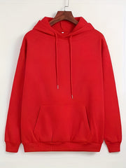 Solid Kangaroo Pocket Hoodie Casual Long Sleeve Drawstring Hoodies Sweatshirt