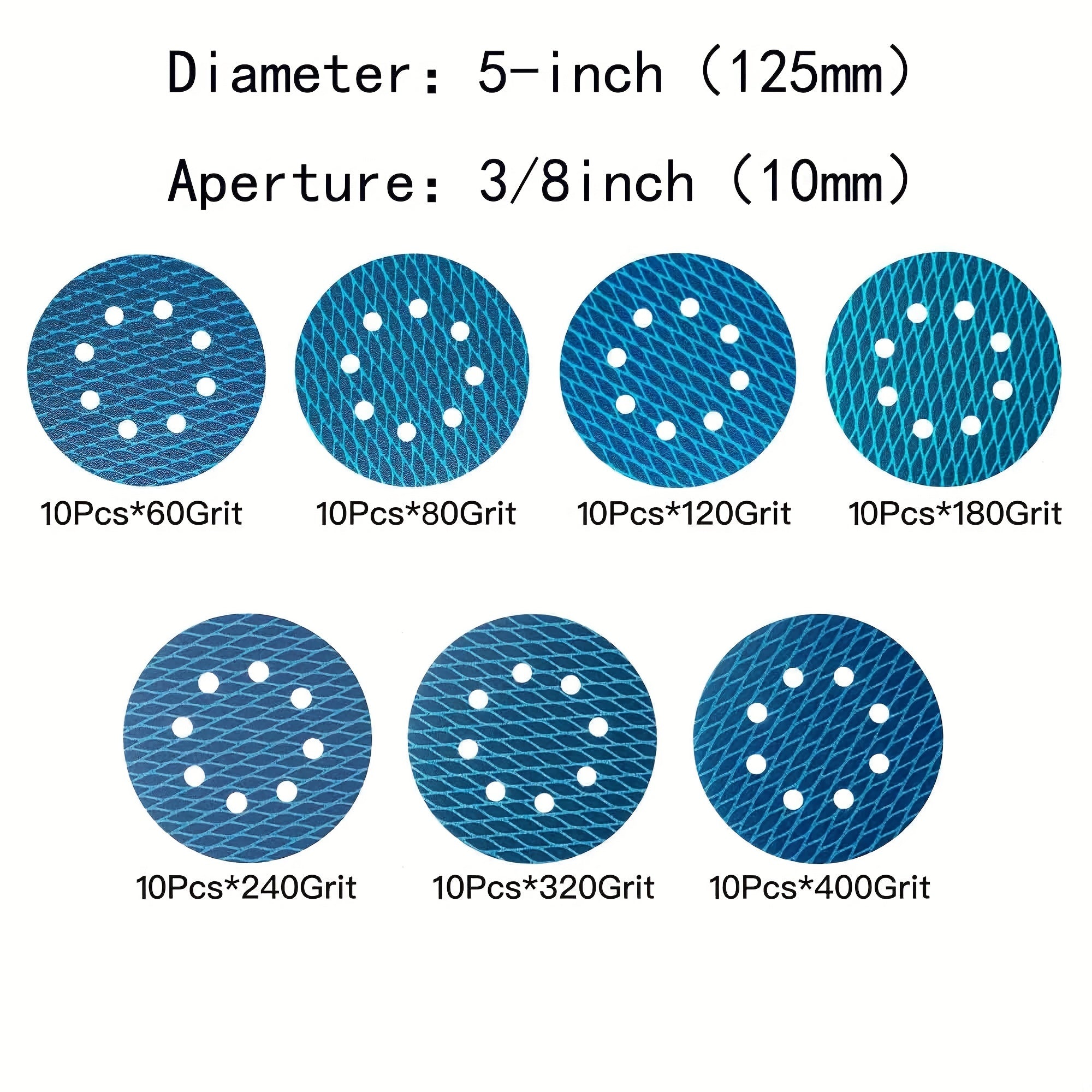 70pcs Diamond Shape 12.7cm Sanding Disc Assorted 8 Hole Hook and Loop