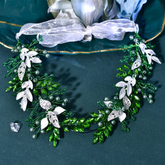 Bridal Wedding Headband with Green Rhinestones and Gemstone Accents
