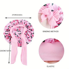 Baby Strawberry Mango Graphic Bow Hair Bonnet Sleeping Hat