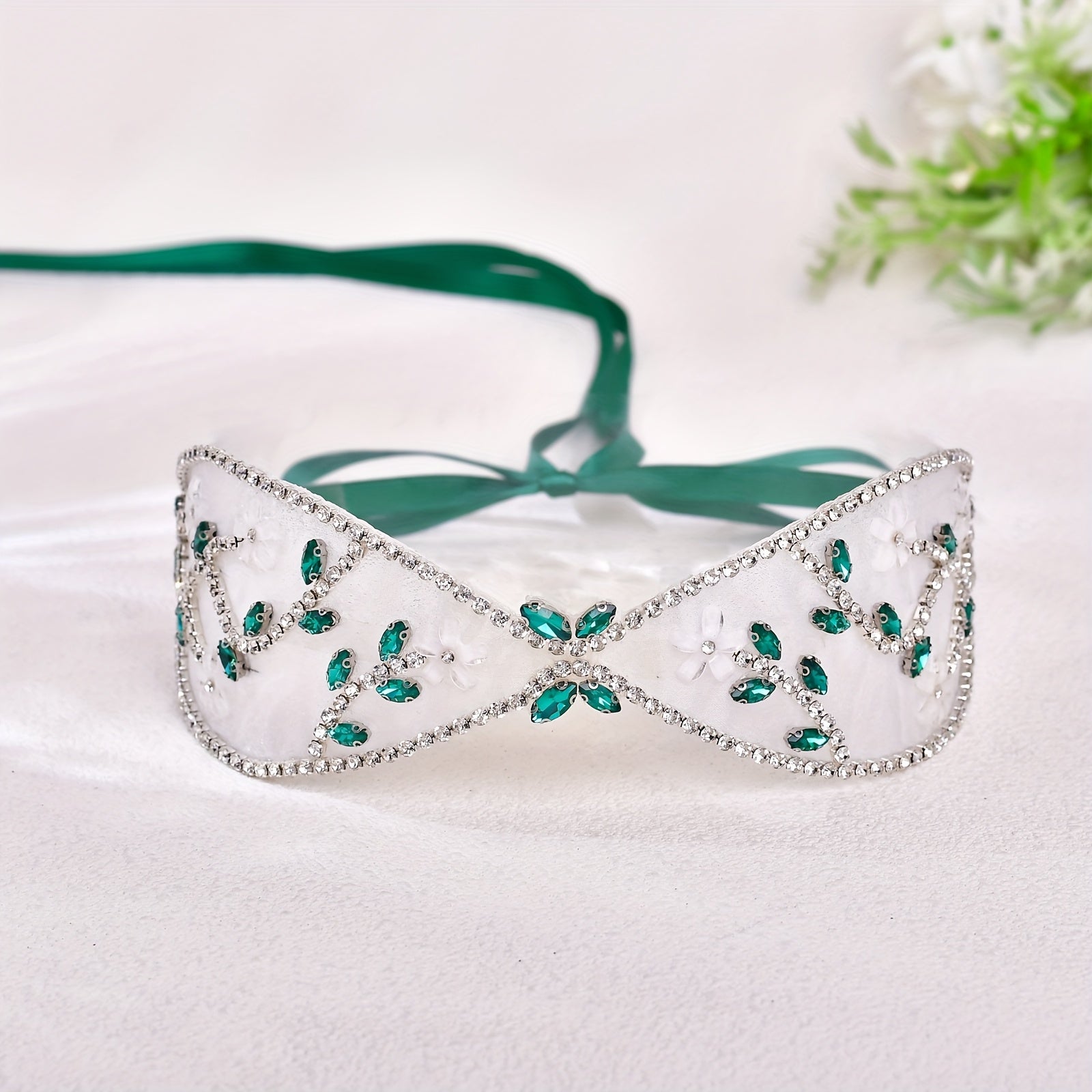 Vintage Bohemian Green Rhinestone Bridal Sash