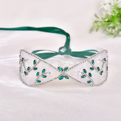 Vintage Bohemian Green Rhinestone Bridal Sash
