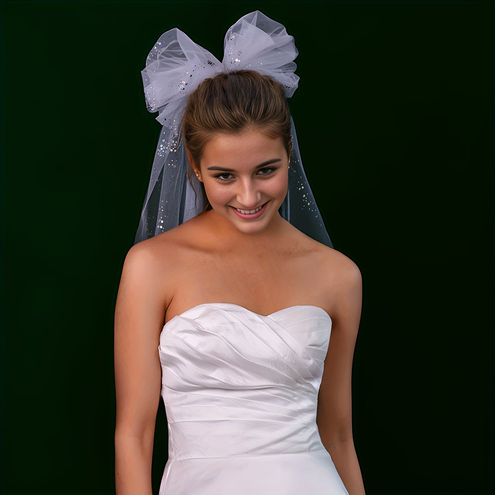 Romantic Nylon Bridal Veil with Sparkling Bow Detail Wedding Accessory