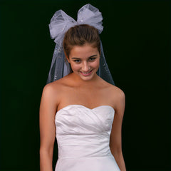 Romantic Nylon Bridal Veil with Sparkling Bow Detail Wedding Accessory
