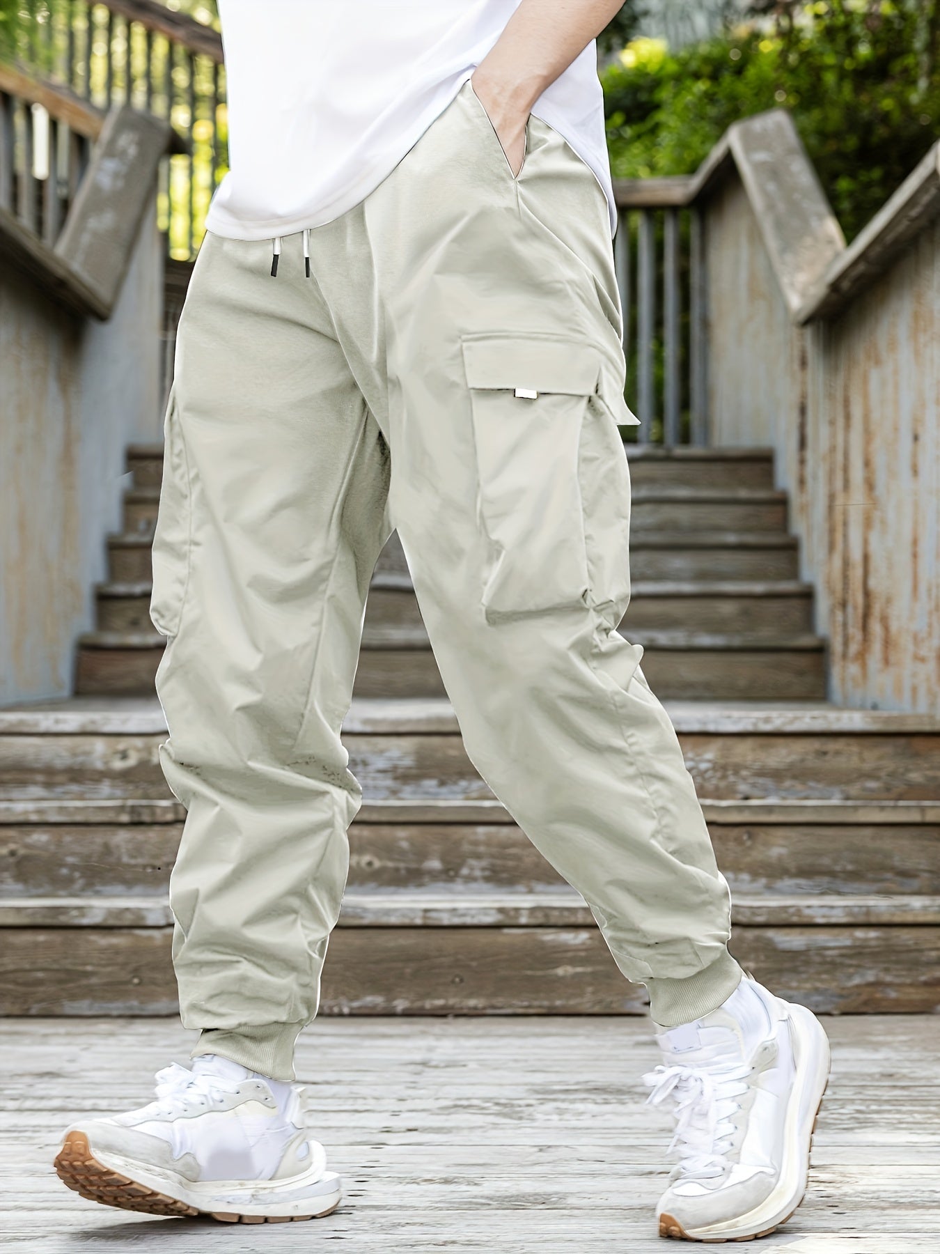 Men's Drawstring Cargo Pants Loose Casual Jogger Pants