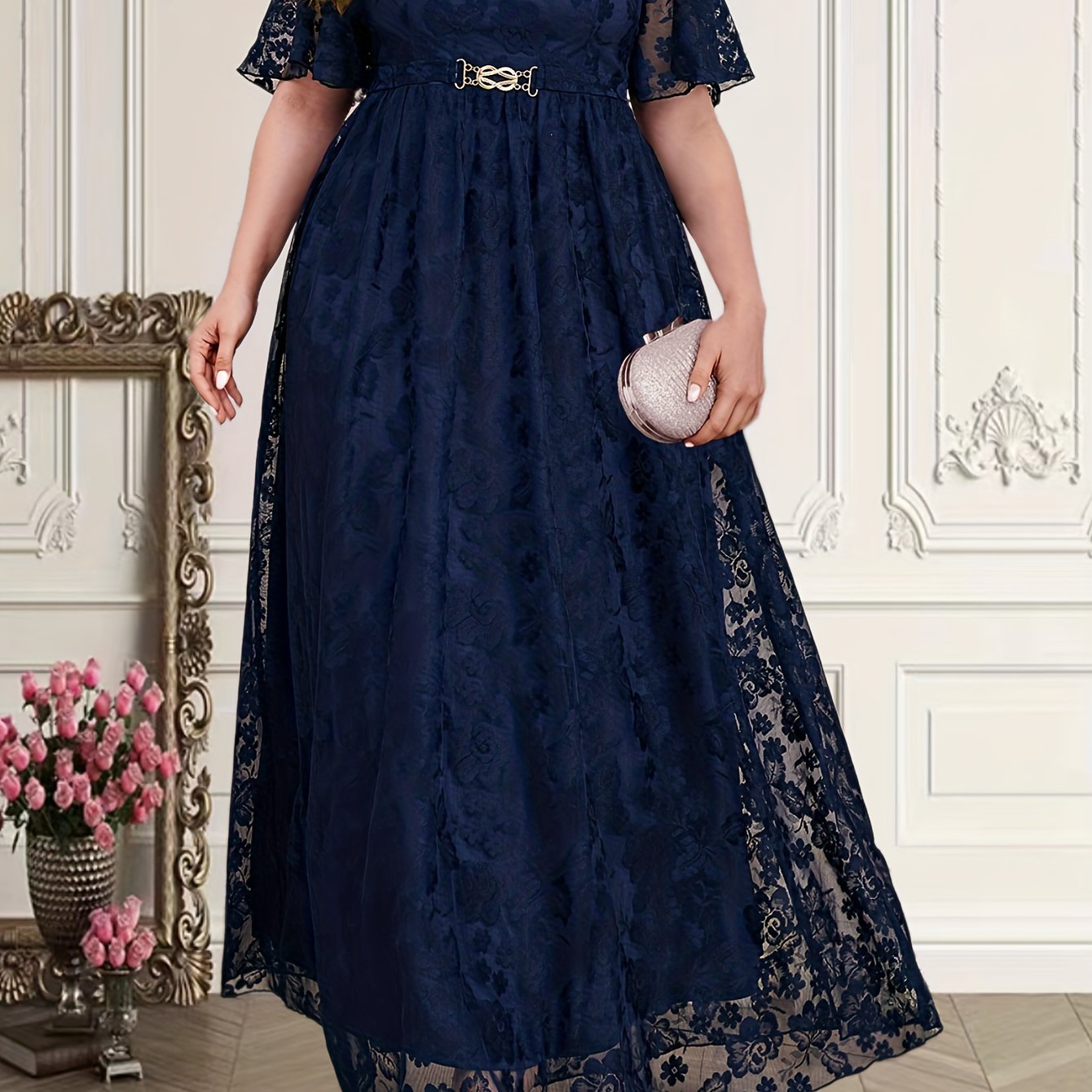 Lace Short Sleeve Maxi Wedding Dress