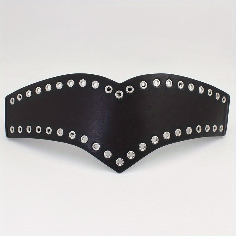 Women Wide Stretch Belt PU Leather Metal Hollow Corset Belt