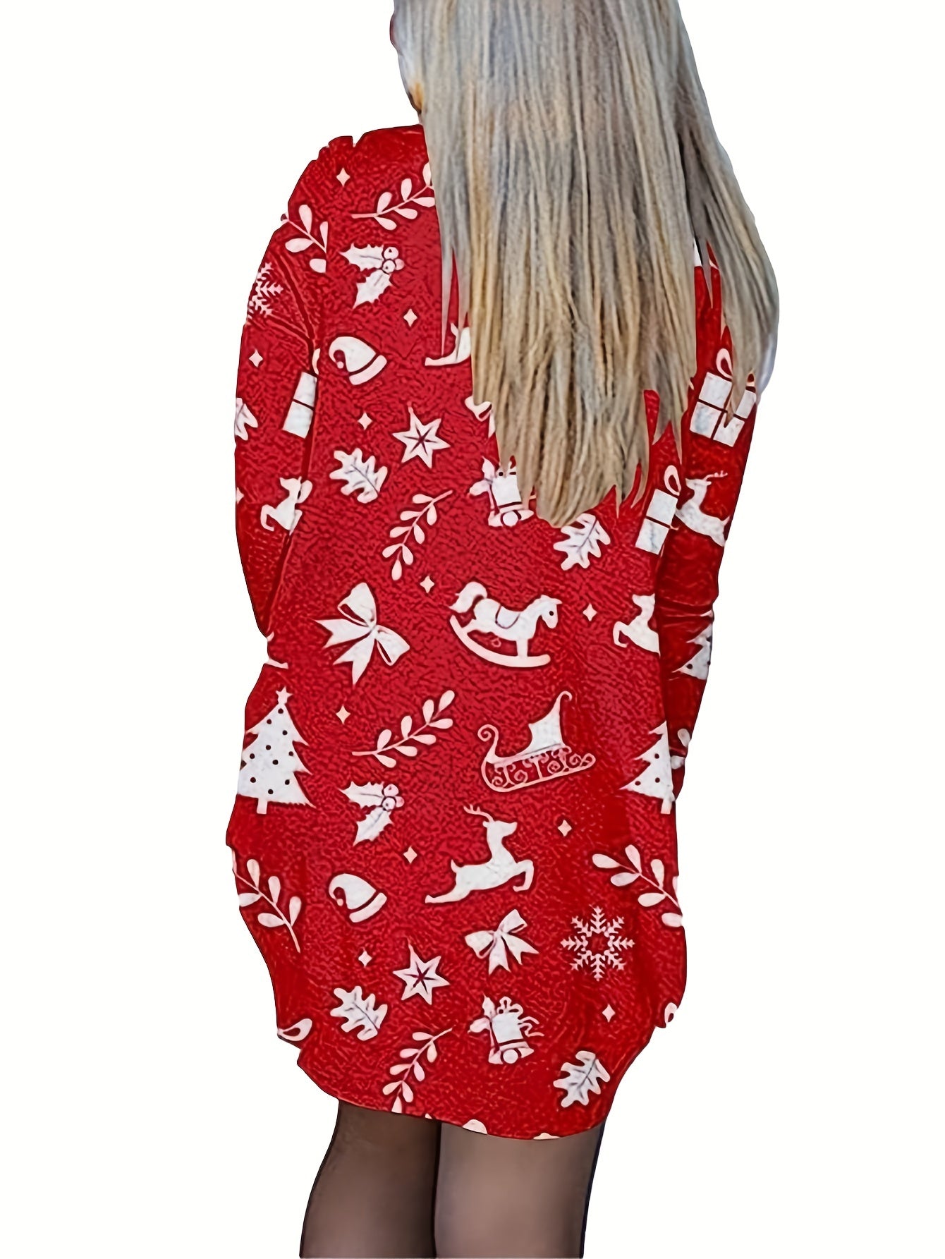 Christmas Cardigan Women's Plus Snowflake & Bell Print Long Sleeve