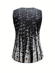 Colorblock Dot Print V Neck Tank Top Medium Stretch
