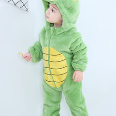 Dino Baby Flannel Romper Hooded Jumpsuit