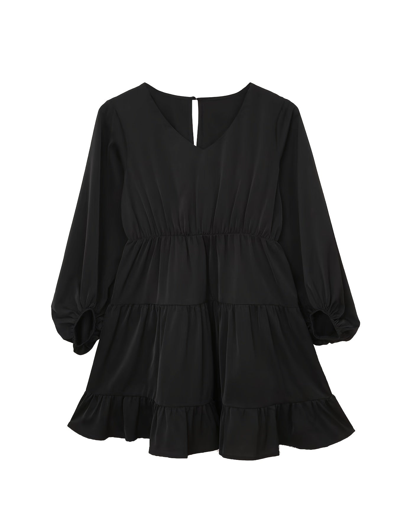 Lantern Sleeve V Neck Smock Dress