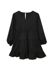 Lantern Sleeve V Neck Smock Dress