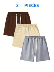 3 Pcs Men's Classic Comfy Elastic Waist Shorts for Summer