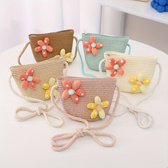 Girls Rabbit Flower Straw Bag Crossbody Bag Messenger Bag Coin Purse