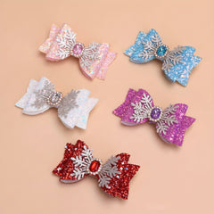 Snowflake Sequin Hair Bow Clip For Girls Kids