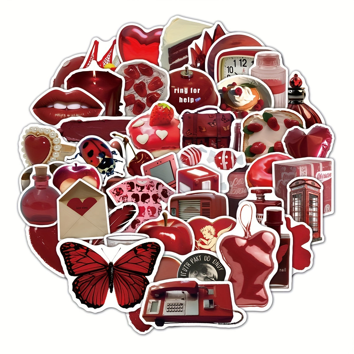 50pcs Red Retro Cartoon Phone Case Stickers Waterproof Self adhesive Stickers