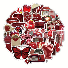 50pcs Red Retro Cartoon Phone Case Stickers Waterproof Self adhesive Stickers