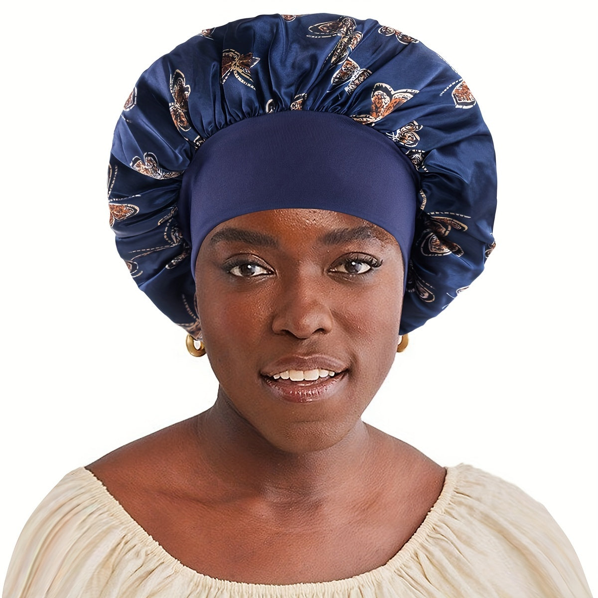 Soft Butterfly Print Satin Hair Bonnet for Styling and Sleeping