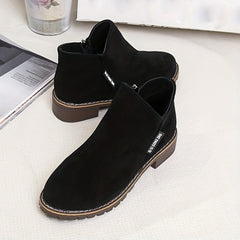 Women's Chunky Heeled Ankle Boots Solid Side Zipper Shoes Low Heel Short Boots
