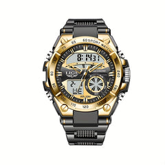 LIGE Sports Dual Display Watch 50M Waterproof Quartz Military Alarm Clock