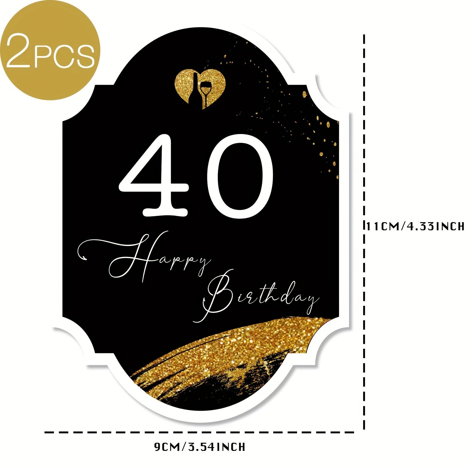 2pcs 40th Happy Birthday Wine Bottle Labels Personalized Self Adhesive